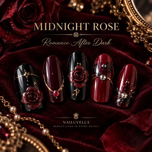 Nailuvella®| Midnight Rose Press-On Nails❤️