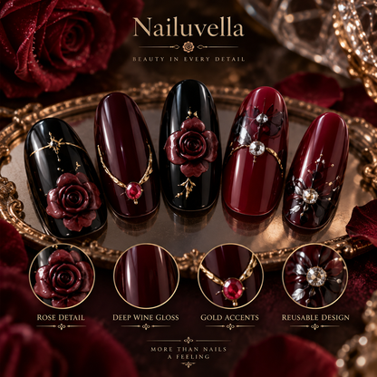 Nailuvella®| Midnight Rose Press-On Nails❤️