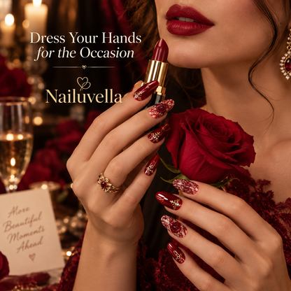 Nailuvella®| Crimson Lace Press-On Nails❤️