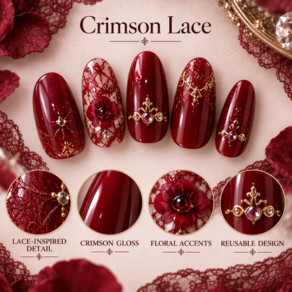 Nailuvella®| Crimson Lace Press-On Nails❤️