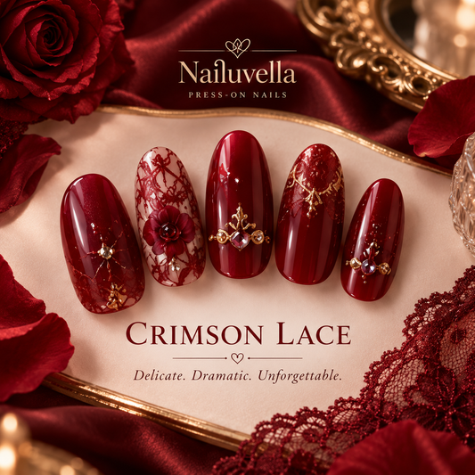 Nailuvella®| Crimson Lace Press-On Nails❤️