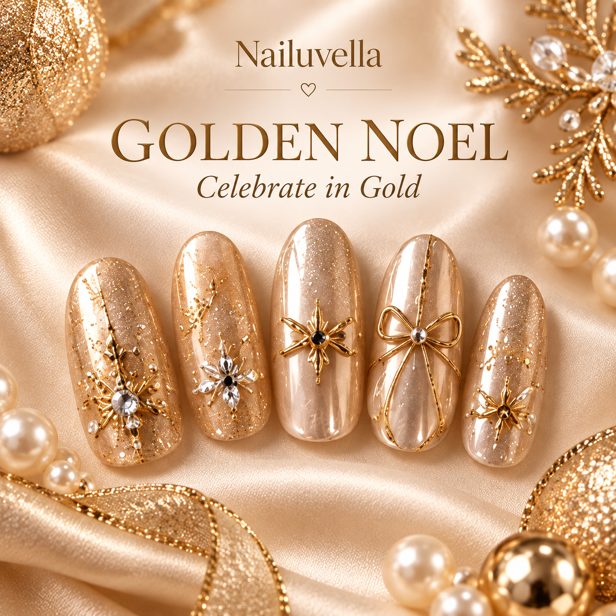 Nailuvella®| Golden Noel Press-On Nails❤️