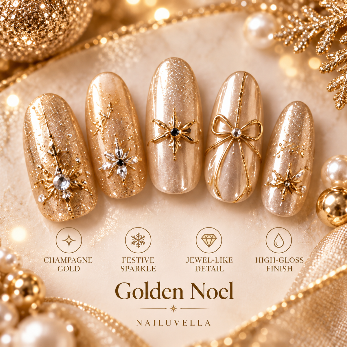 Nailuvella®| Golden Noel Press-On Nails❤️