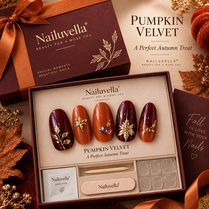 Nailuvella®| Pumpkin Velvet Press-On Nails❤️