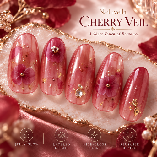 Nailuvella®| Cherry Veil Press-On Nails❤️