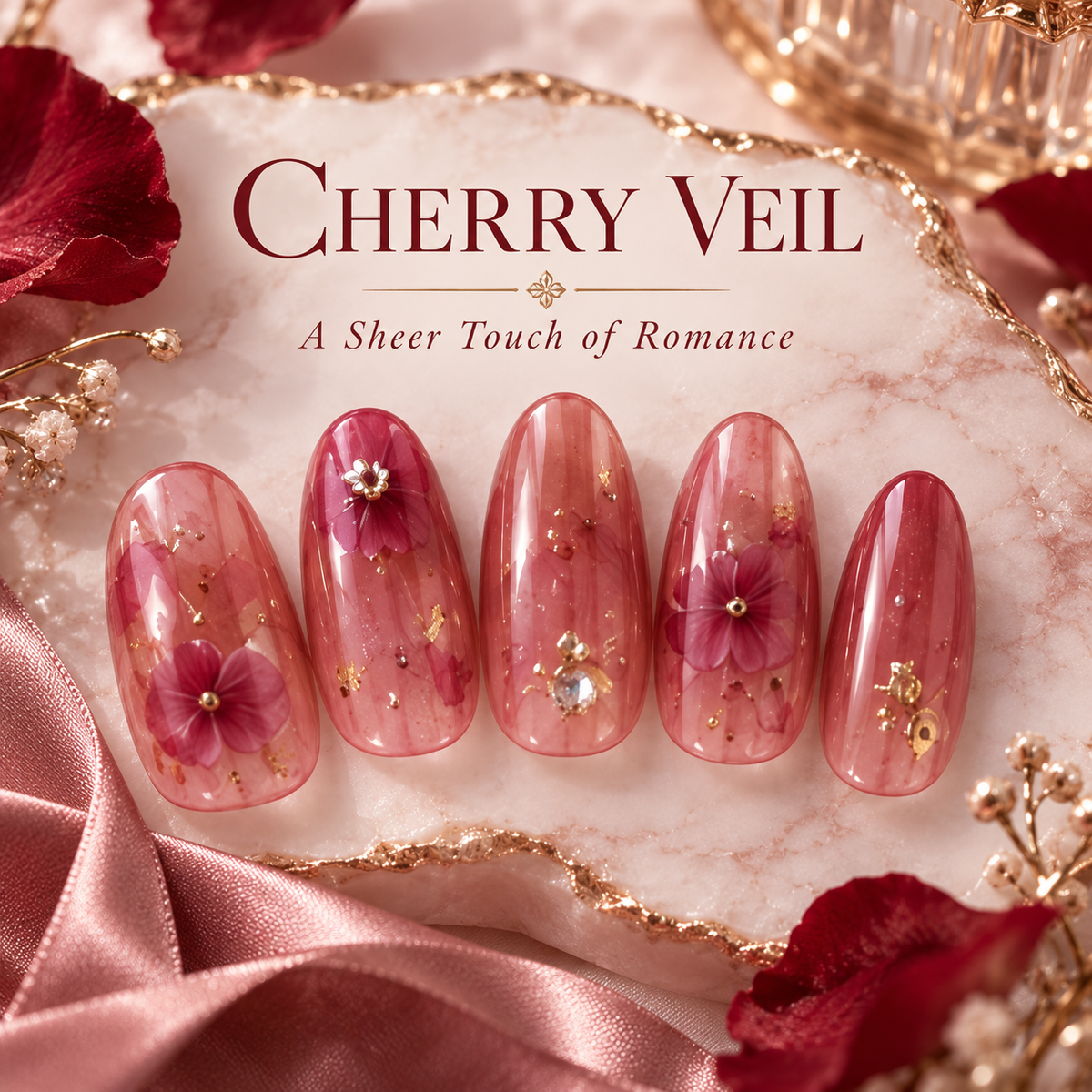 Nailuvella®| Cherry Veil Press-On Nails❤️
