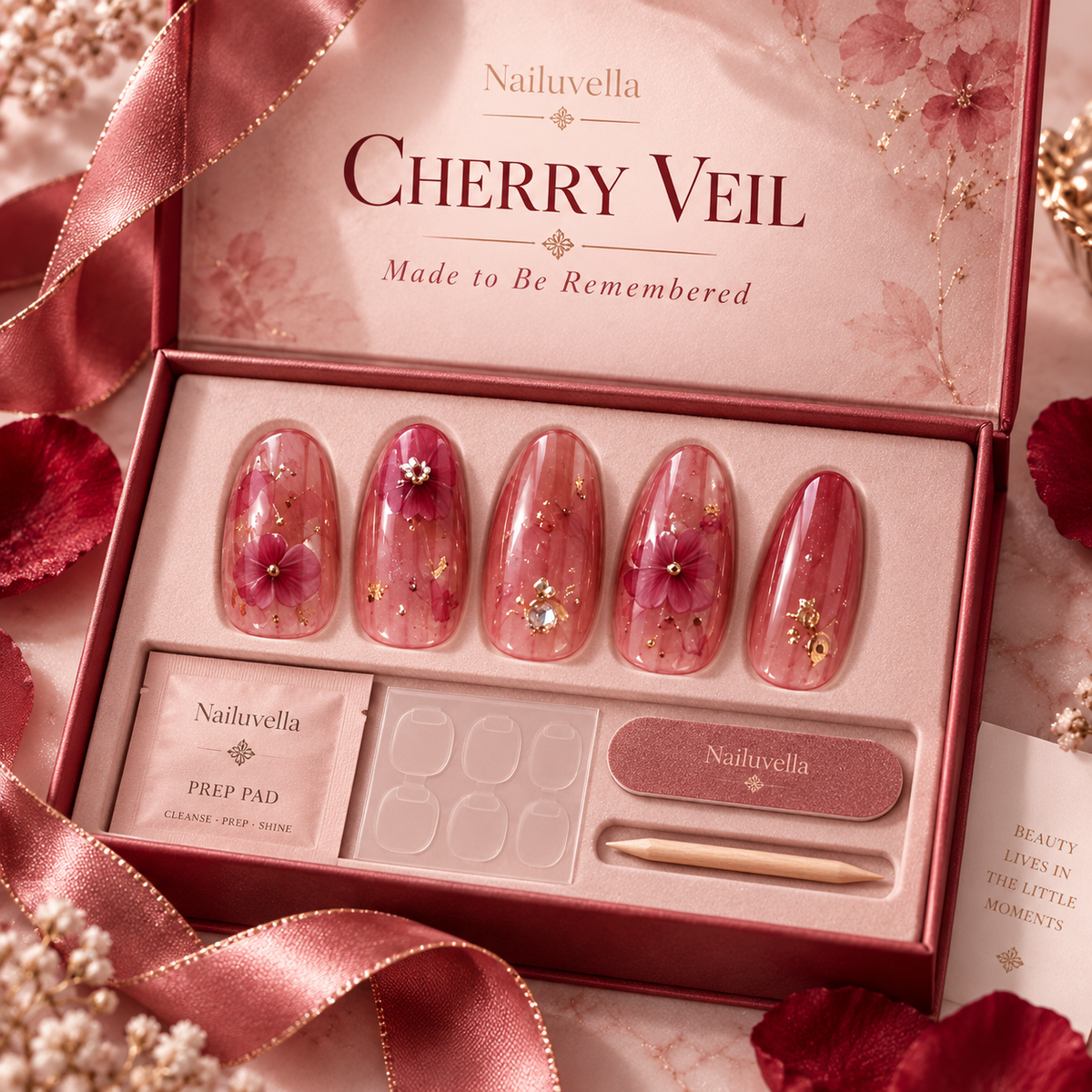 Nailuvella®| Cherry Veil Press-On Nails❤️