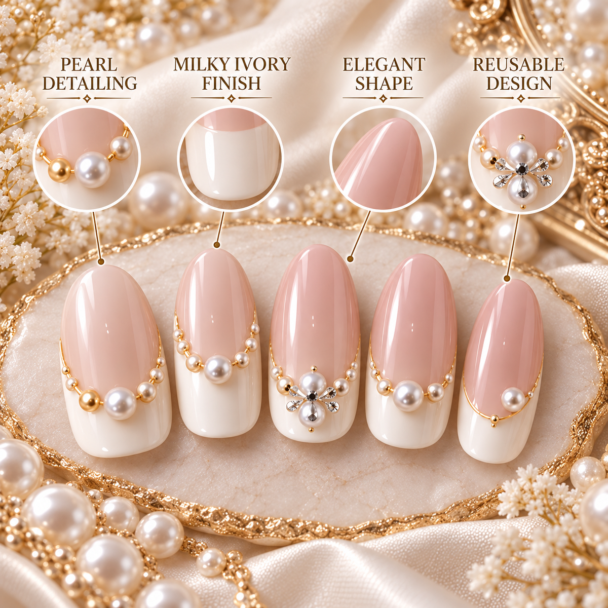 Nailuvella®| Ivory Pearl Muse Press-On Nails❤️