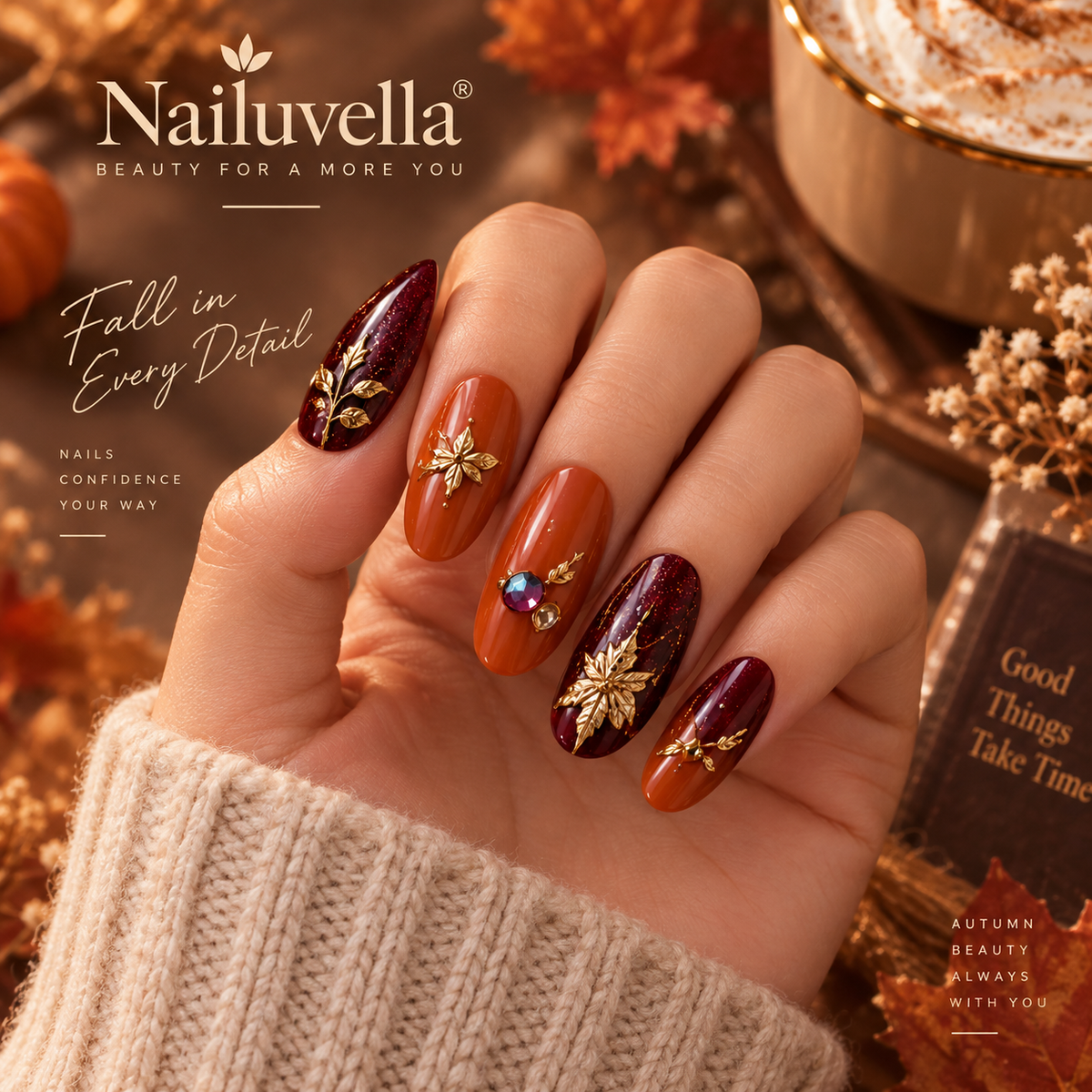 Nailuvella®| Pumpkin Velvet Press-On Nails❤️