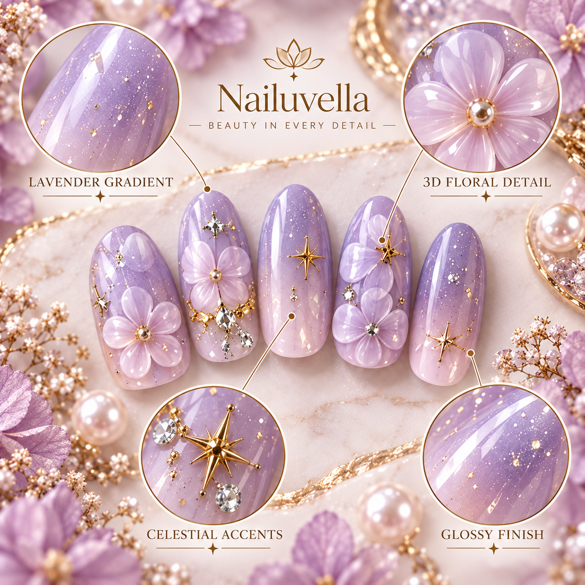 Nailuvella®| Celestia Bloom Press-On Nails❤️